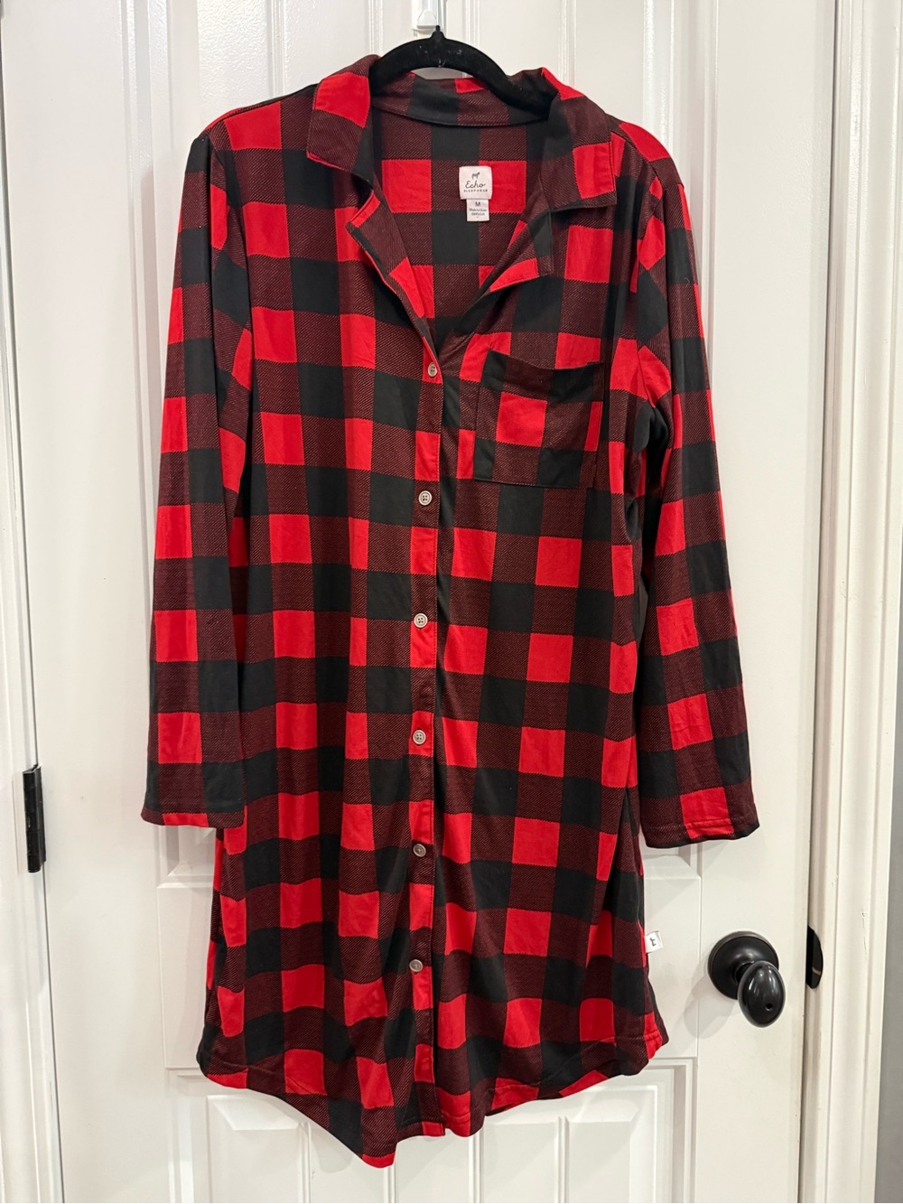 Echo Red and Black Buffalo Plaid Button-Front Nightgown